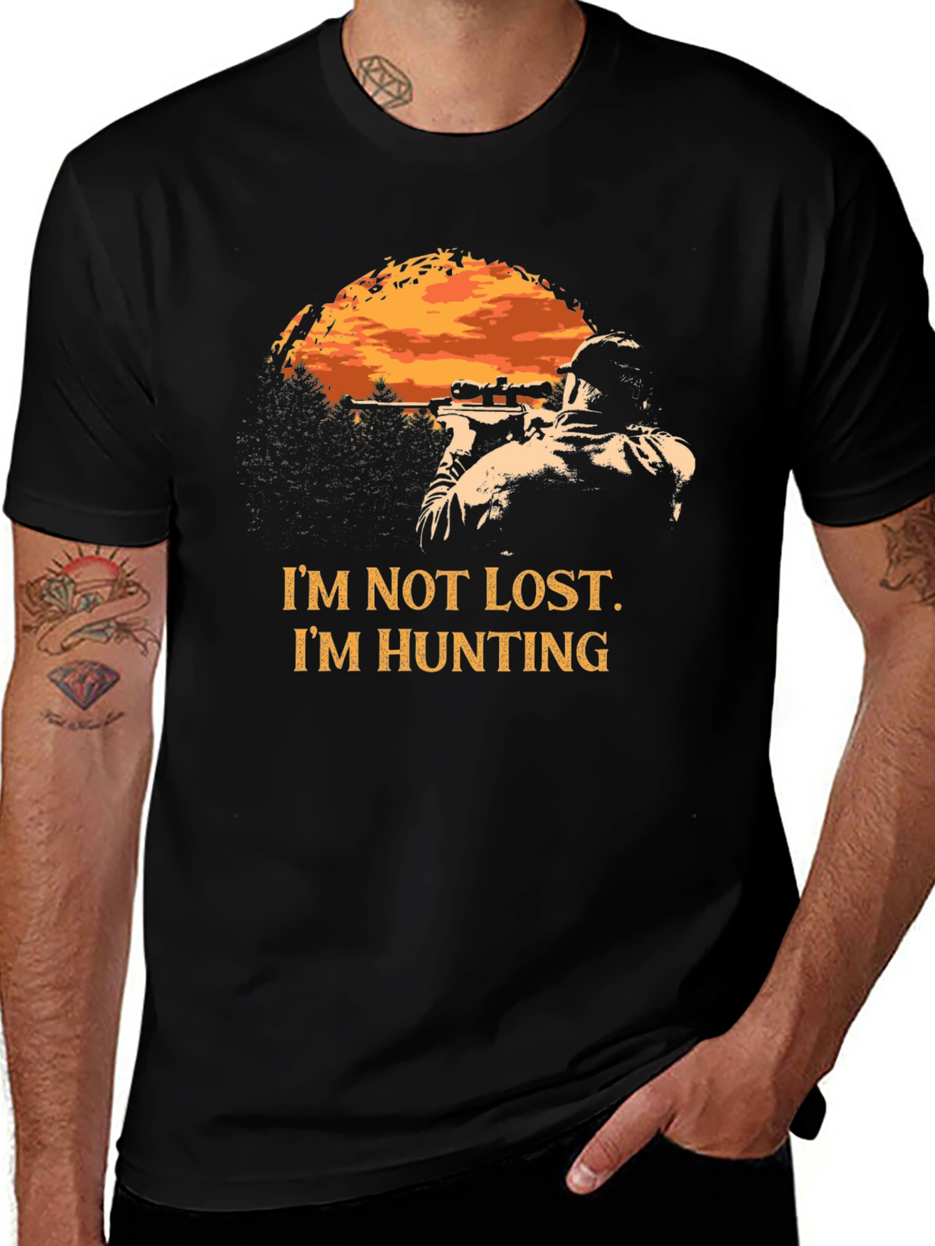 Hunting T-Shirt - Im Not Lost Im Hunting - Mens Black Tee