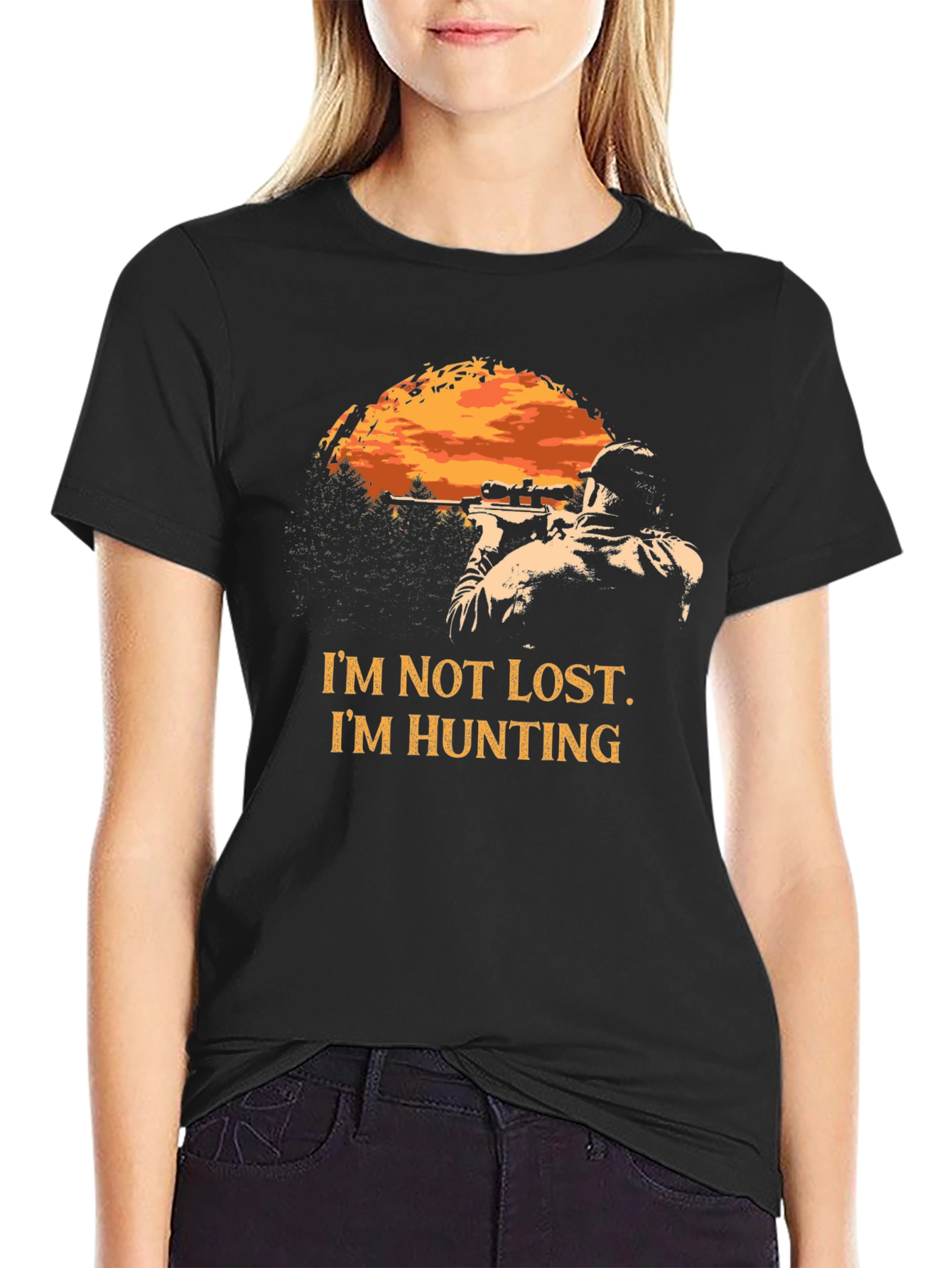 Hunting T-Shirt - Im Not Lost Im Hunting - Mens Black Tee