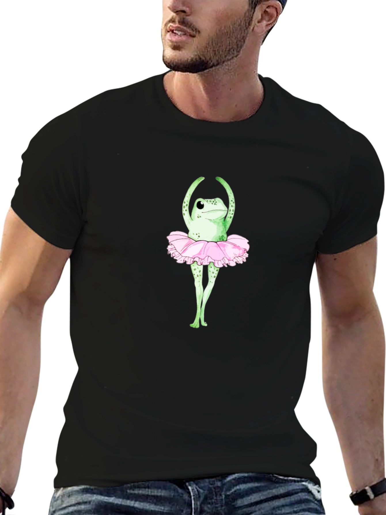 Frog Ballerina Graphic T-Shirt - Black Crew Neck