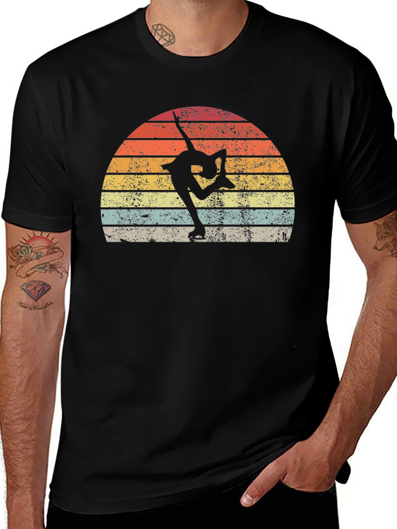 Figure Skating Retro Sunset Graphic T-Shirt
