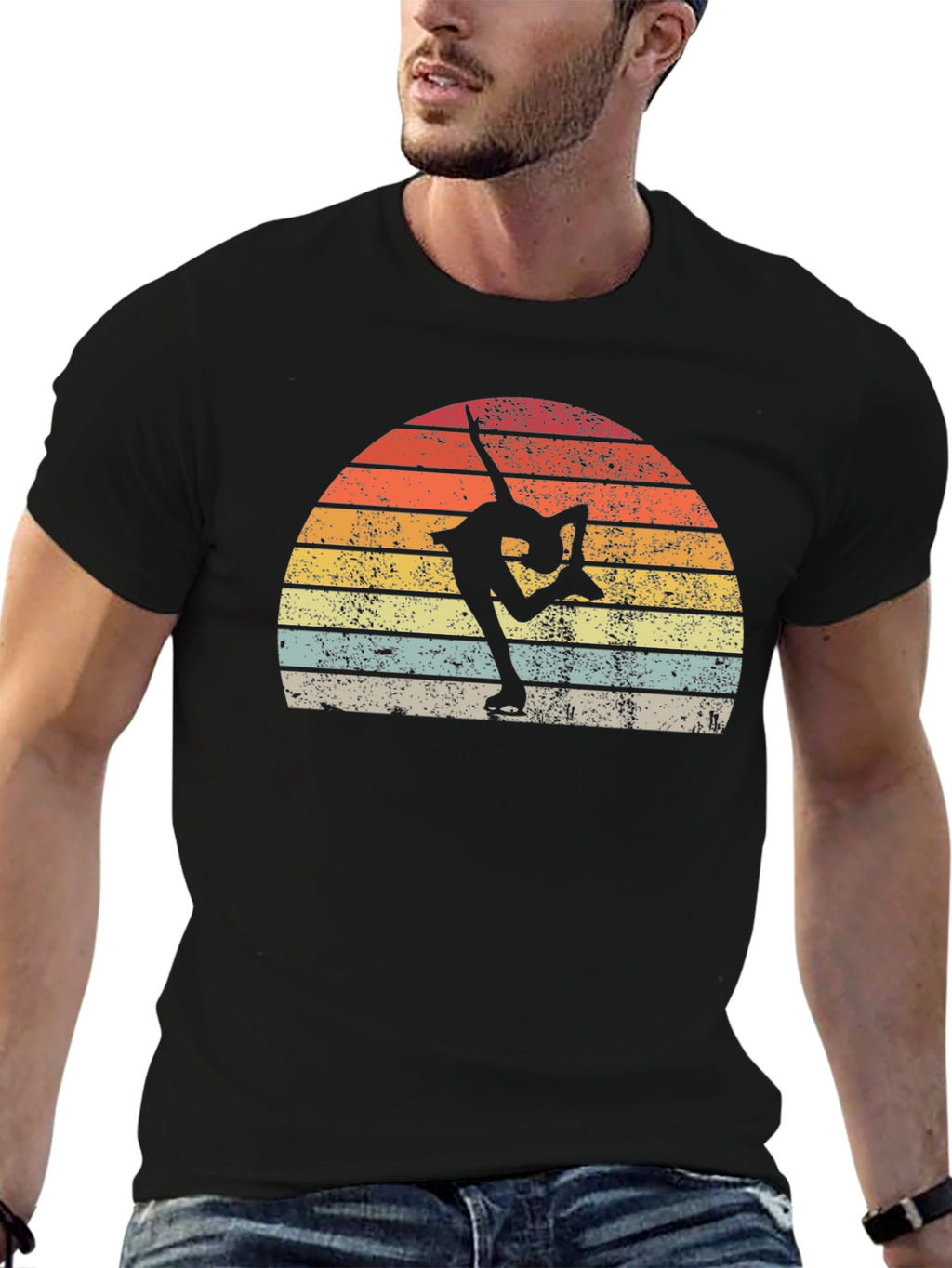 Figure Skating Retro Sunset Graphic T-Shirt