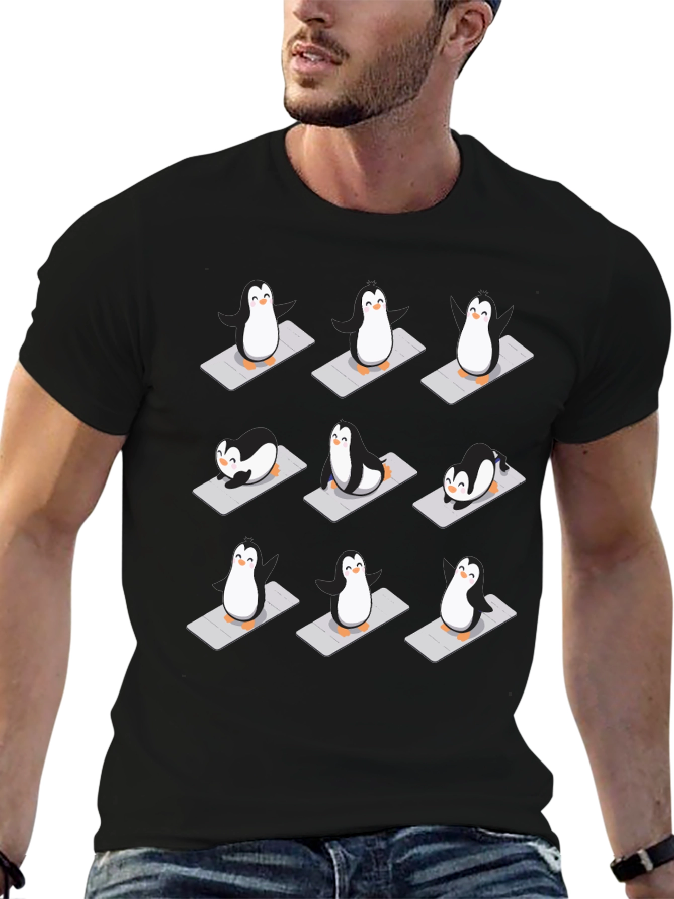 Yoga Penguin T-Shirt - Black Cotton Tee