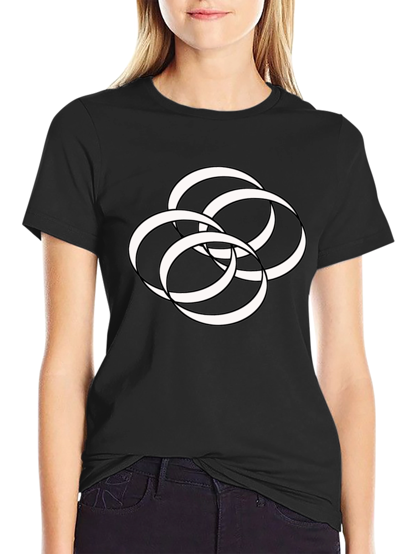 Abstract Interlocking Rings Graphic Tee - Modern Style