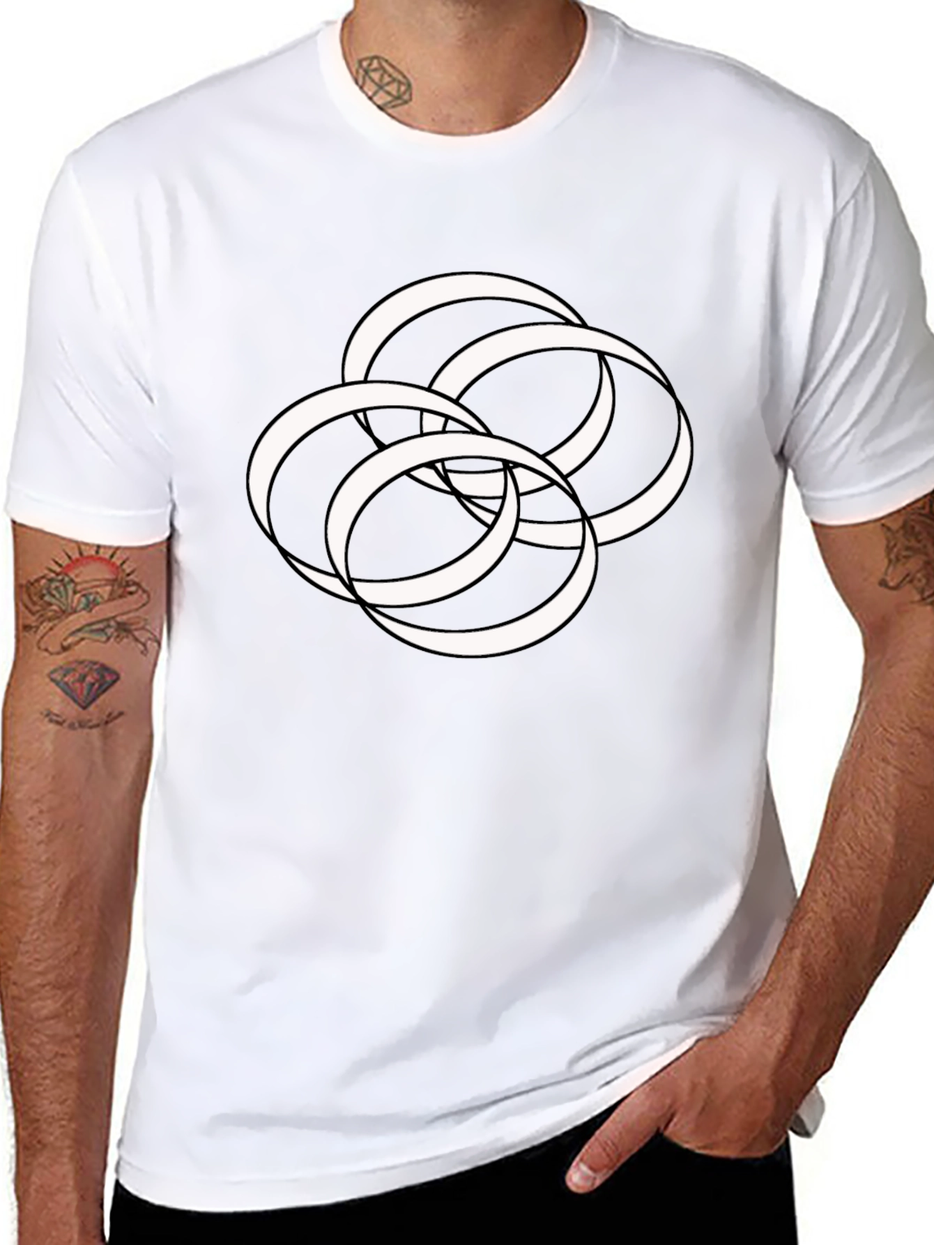 Abstract Interlocking Rings Graphic Tee - Modern Style