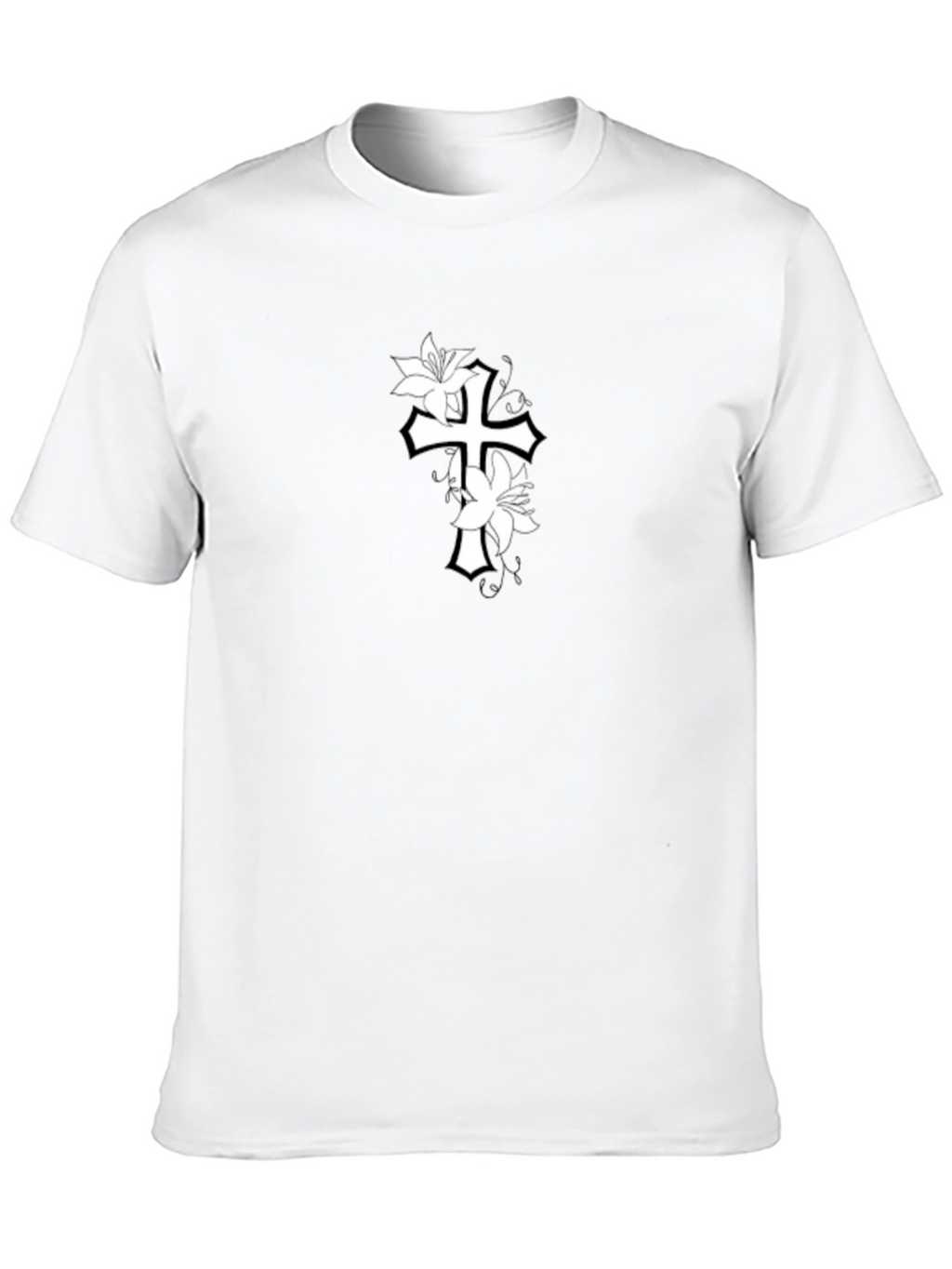 Floral Cross Graphic Black T-Shirt