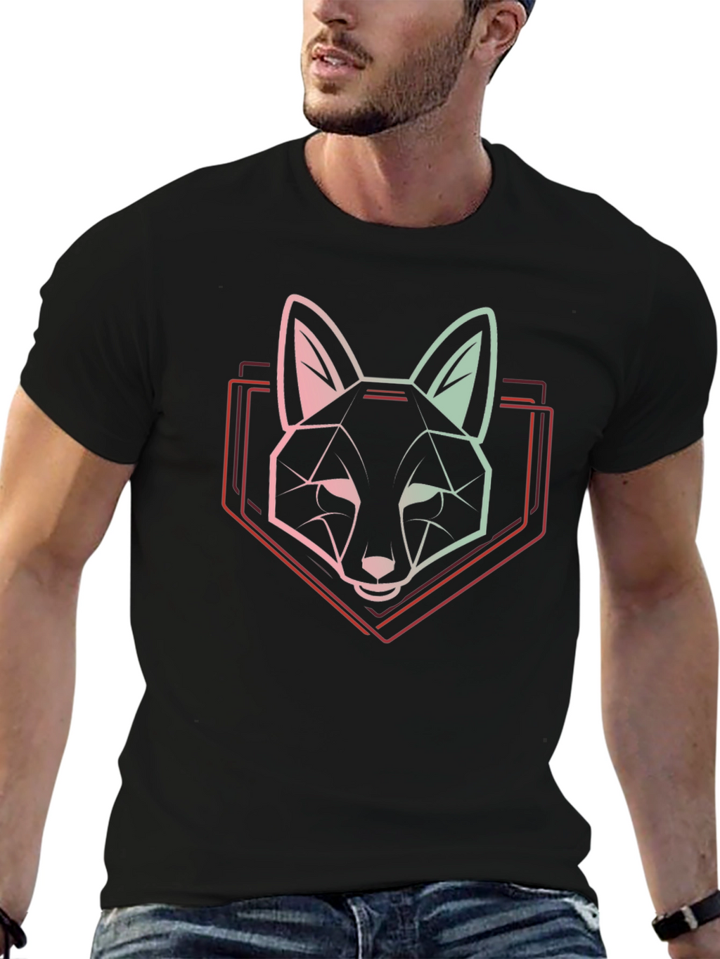 Geometric Fox Graphic Tee - Modern Animal Design