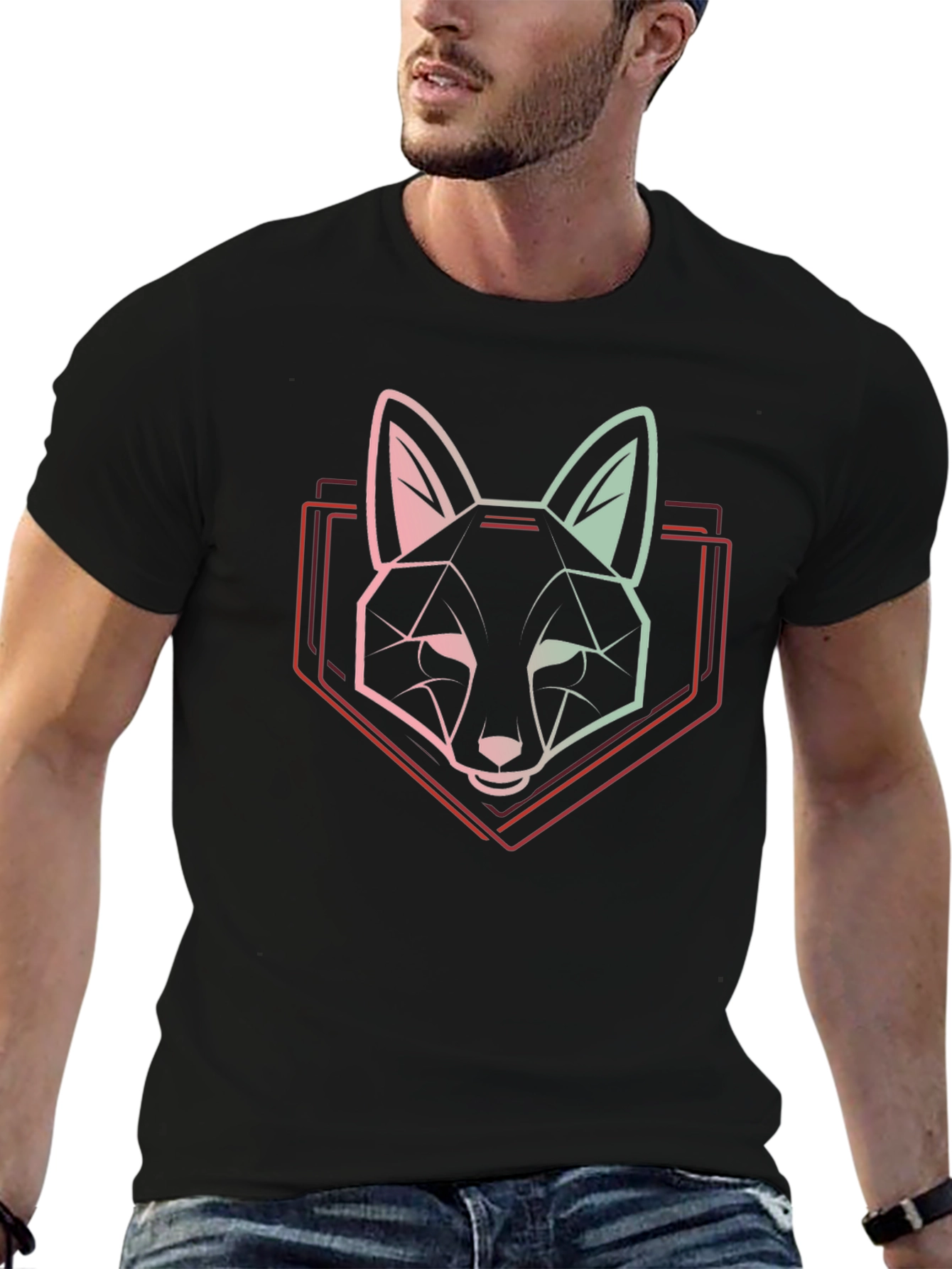 Geometric Fox Graphic Tee - Modern Animal Design