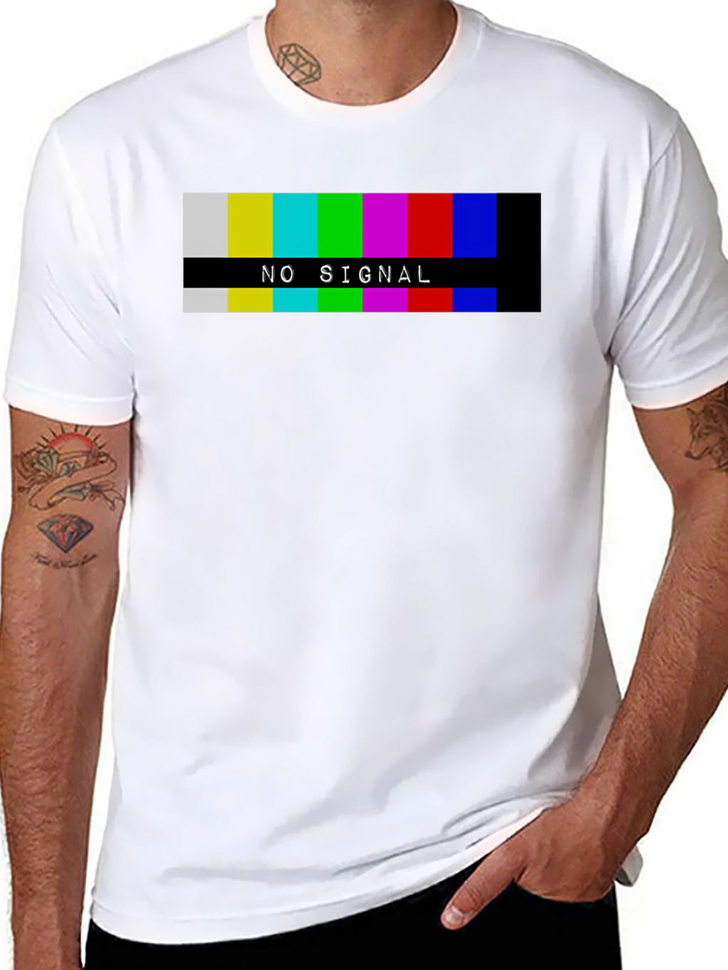 Retro No Signal Graphic Tee - Black Cotton T-Shirt