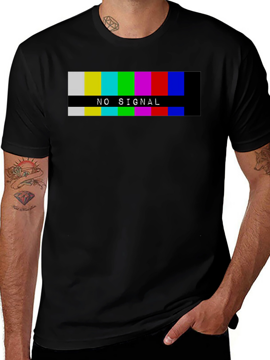 Retro No Signal Graphic Tee - Black Cotton T-Shirt