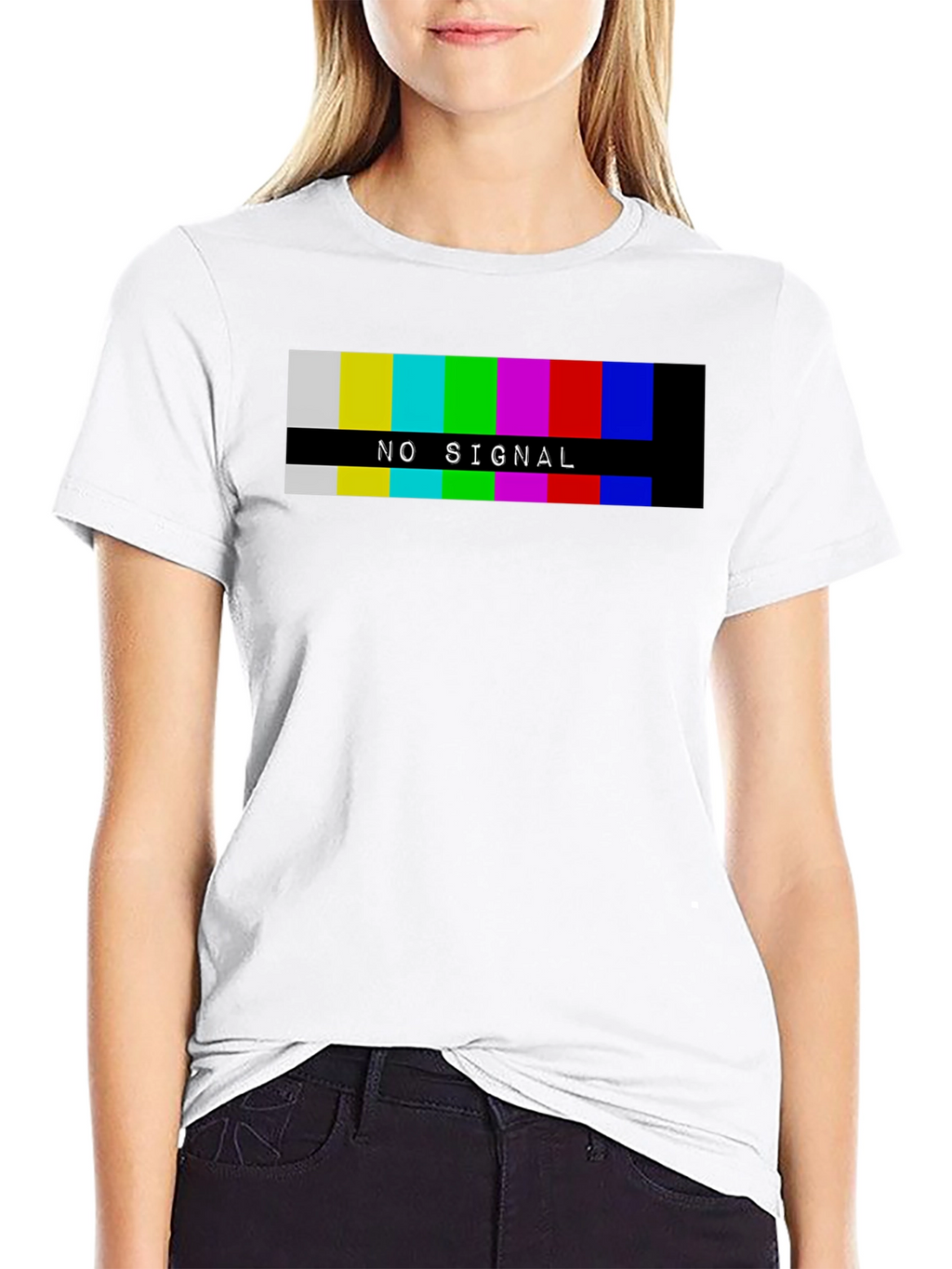Retro No Signal Graphic Tee - Black Cotton T-Shirt