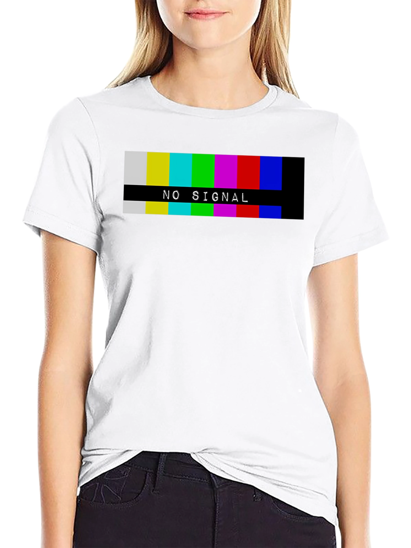 Retro No Signal Graphic Tee - Black Cotton T-Shirt