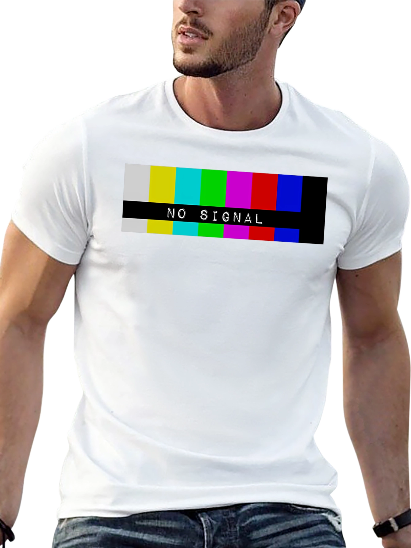 Retro No Signal Graphic Tee - Black Cotton T-Shirt