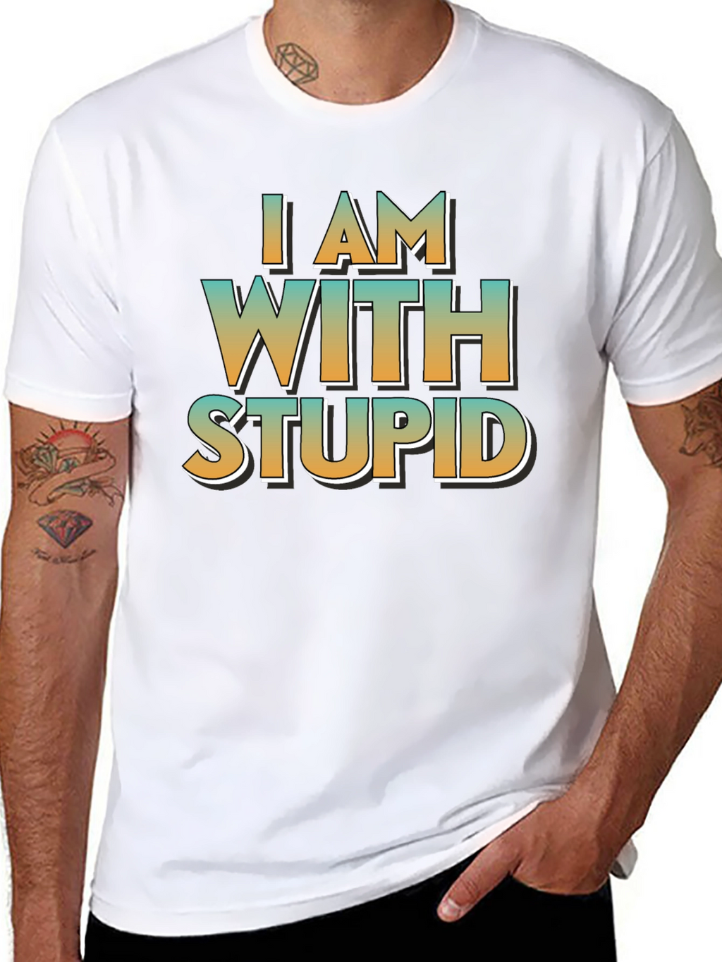 I Am With Stupid Black Crewneck T-Shirt