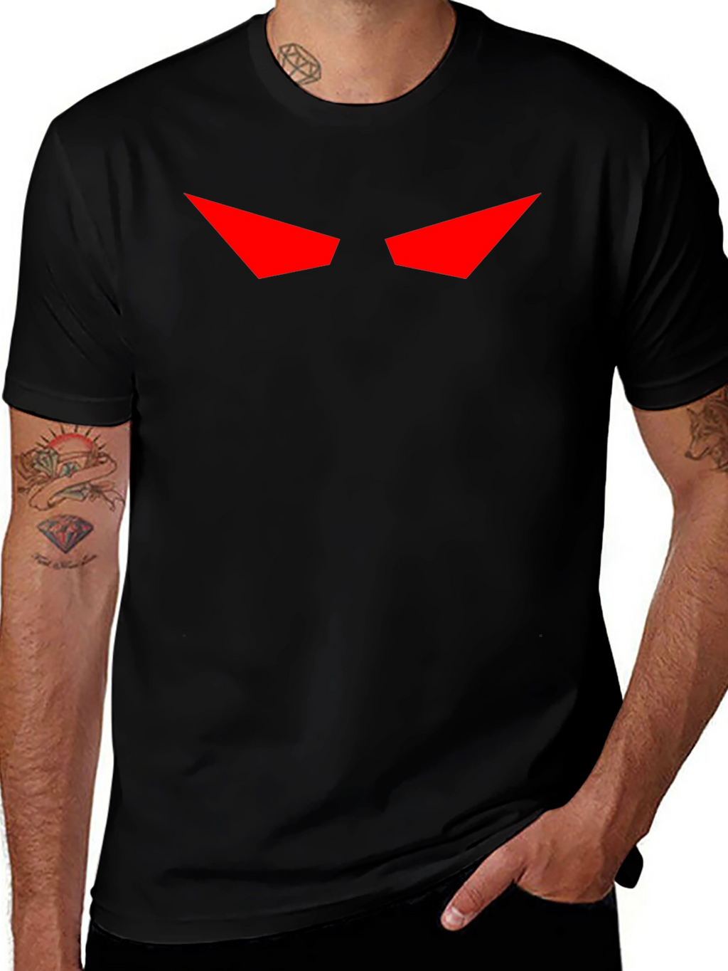 Mens Black T-Shirt with Red Eyes Graphic