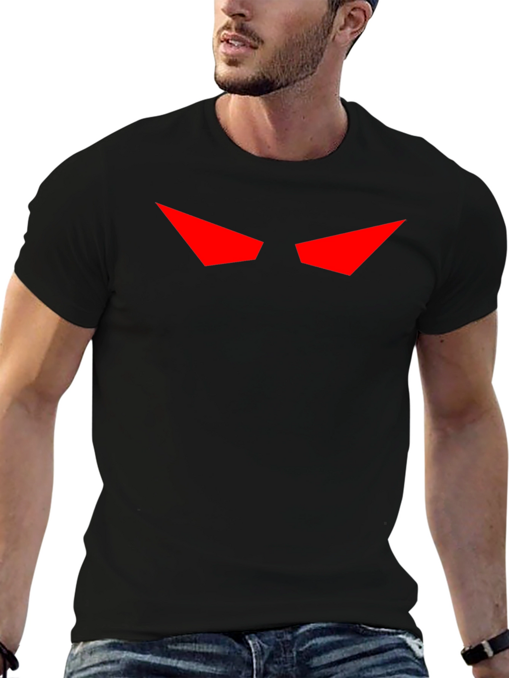 Mens Black T-Shirt with Red Eyes Graphic