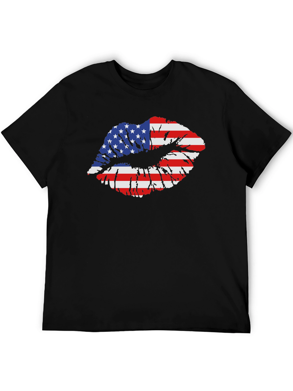 American Flag Lips Graphic Black T-Shirt