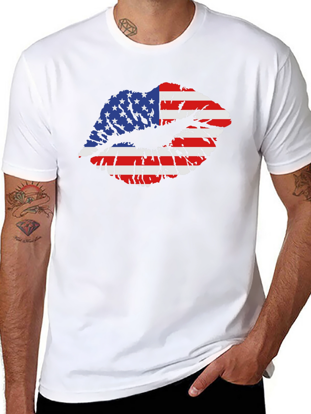 American Flag Lips Graphic Black T-Shirt
