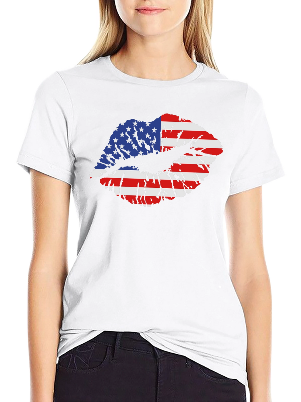 American Flag Lips Graphic Black T-Shirt