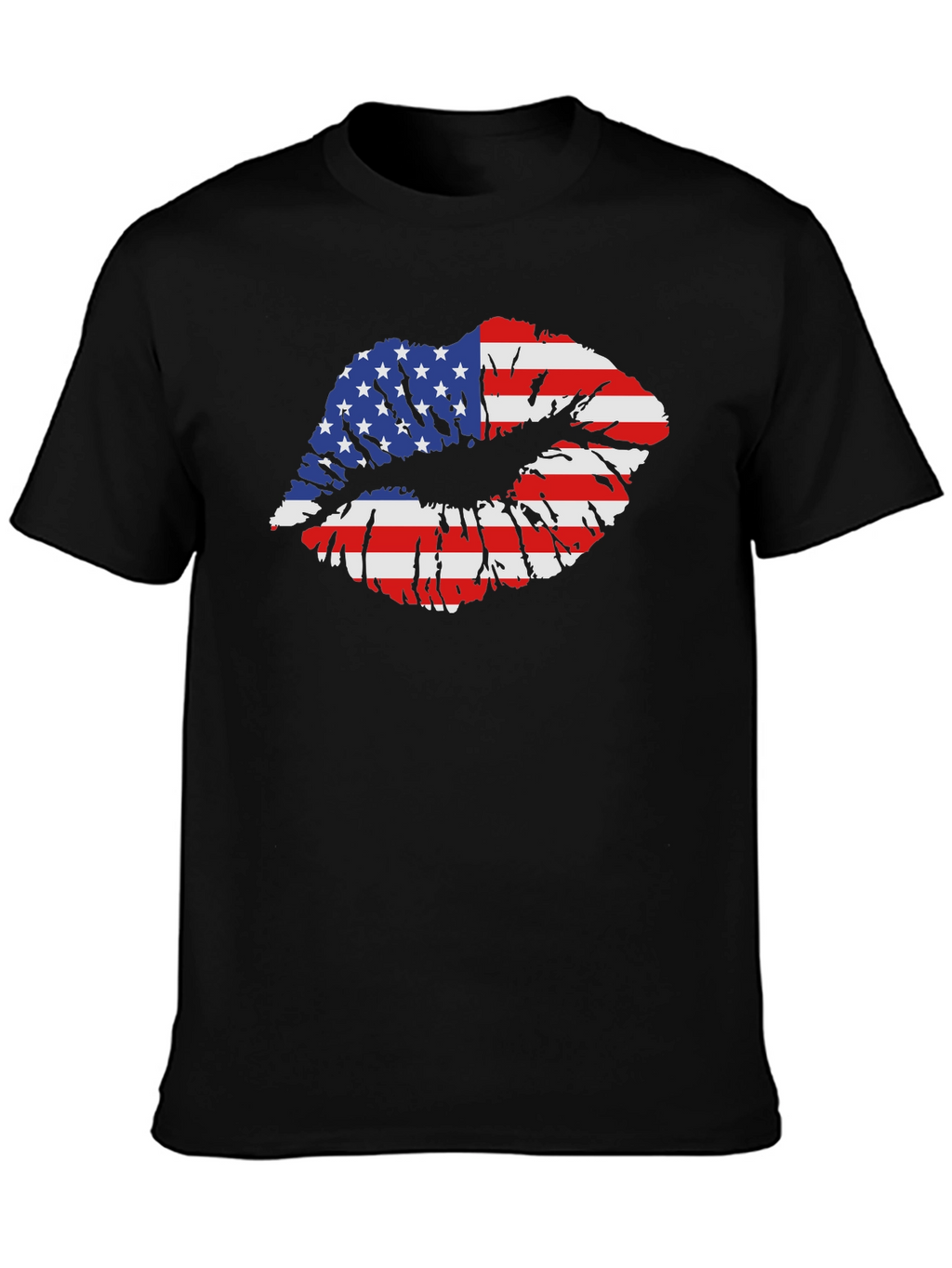 American Flag Lips Graphic Black T-Shirt