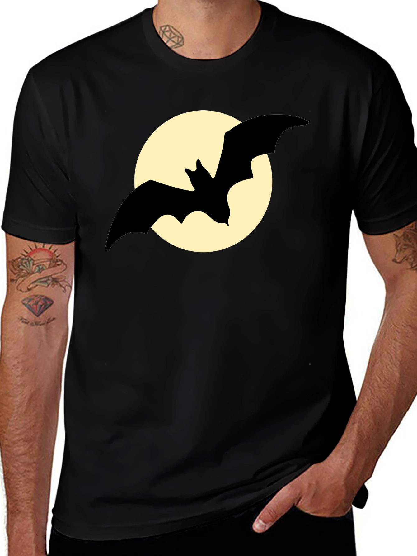 Bat Silhouette on Moon Graphic Tee - Black