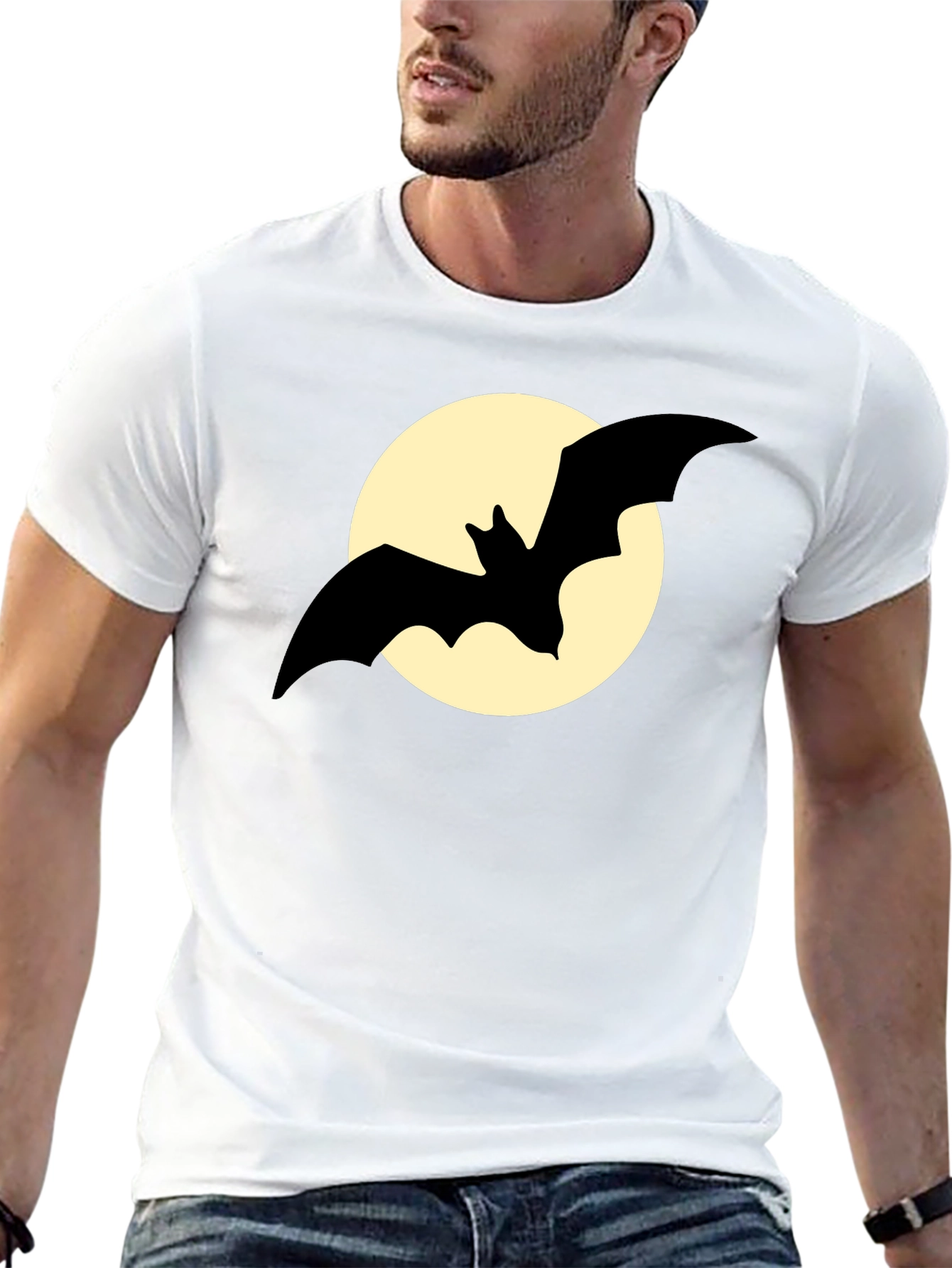 Bat Silhouette on Moon Graphic Tee - Black