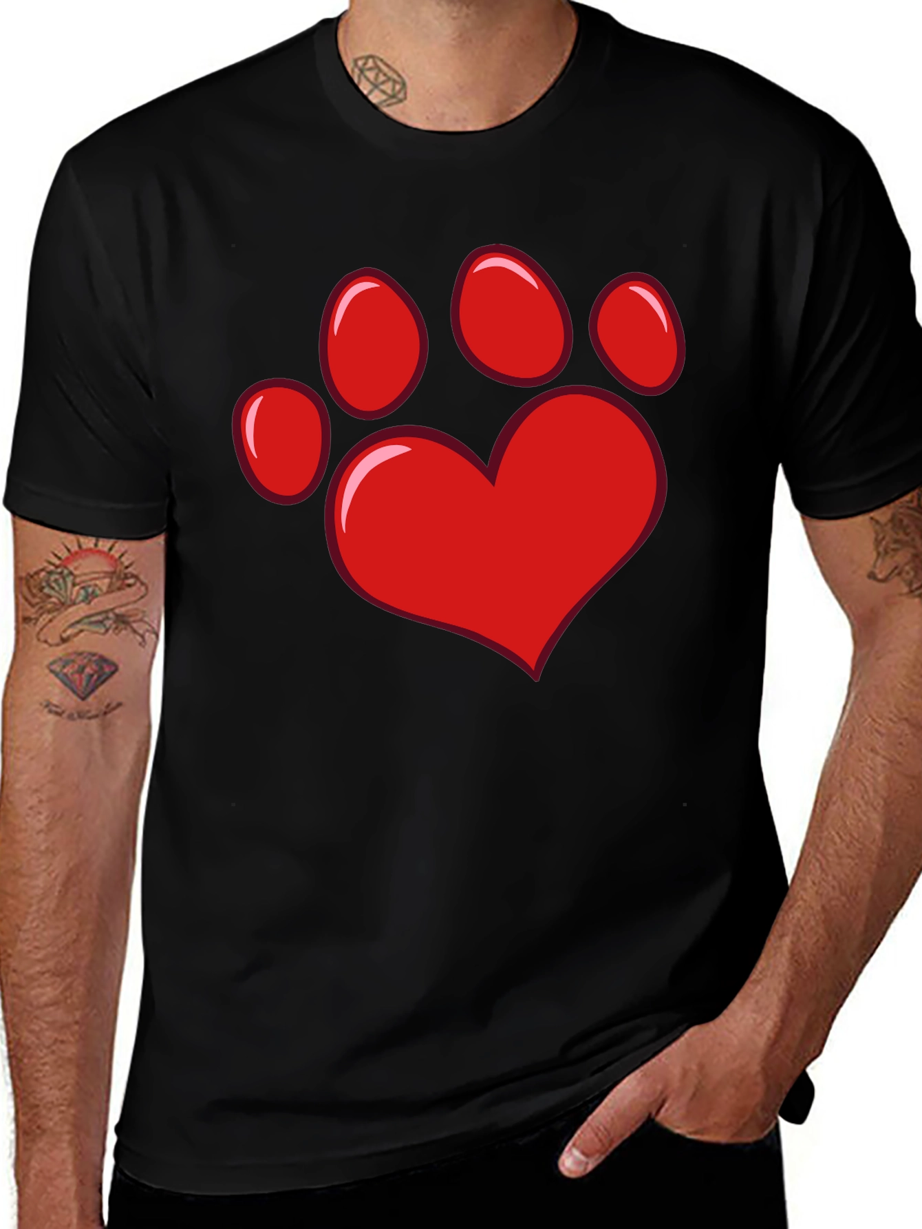 Heart Paw Print Black T-Shirt