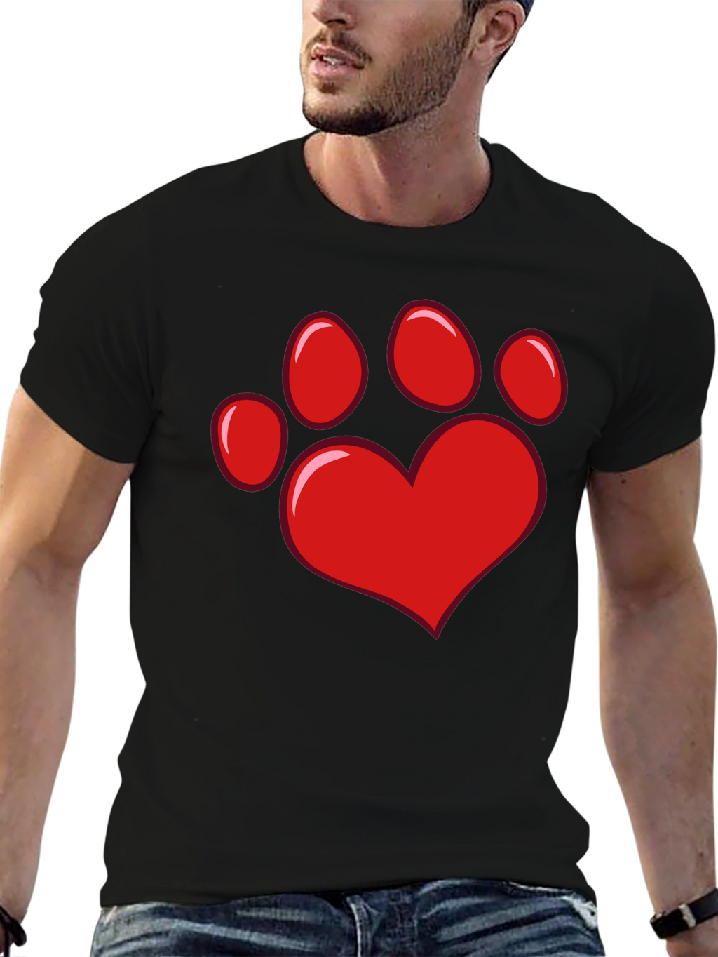 Heart Paw Print Black T-Shirt