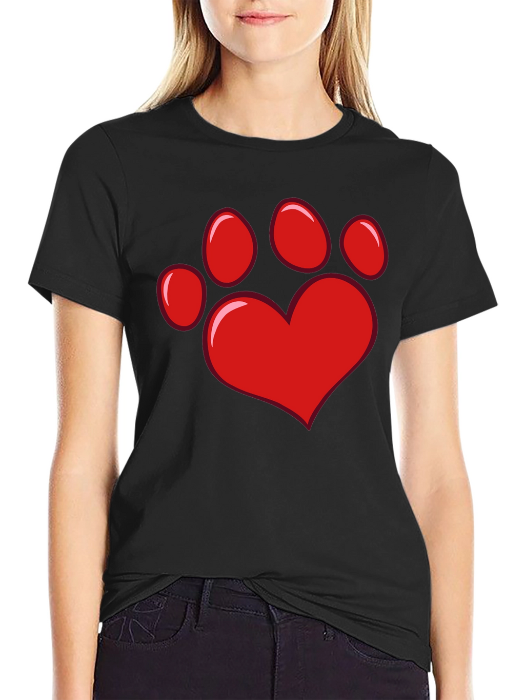 Heart Paw Print Black T-Shirt