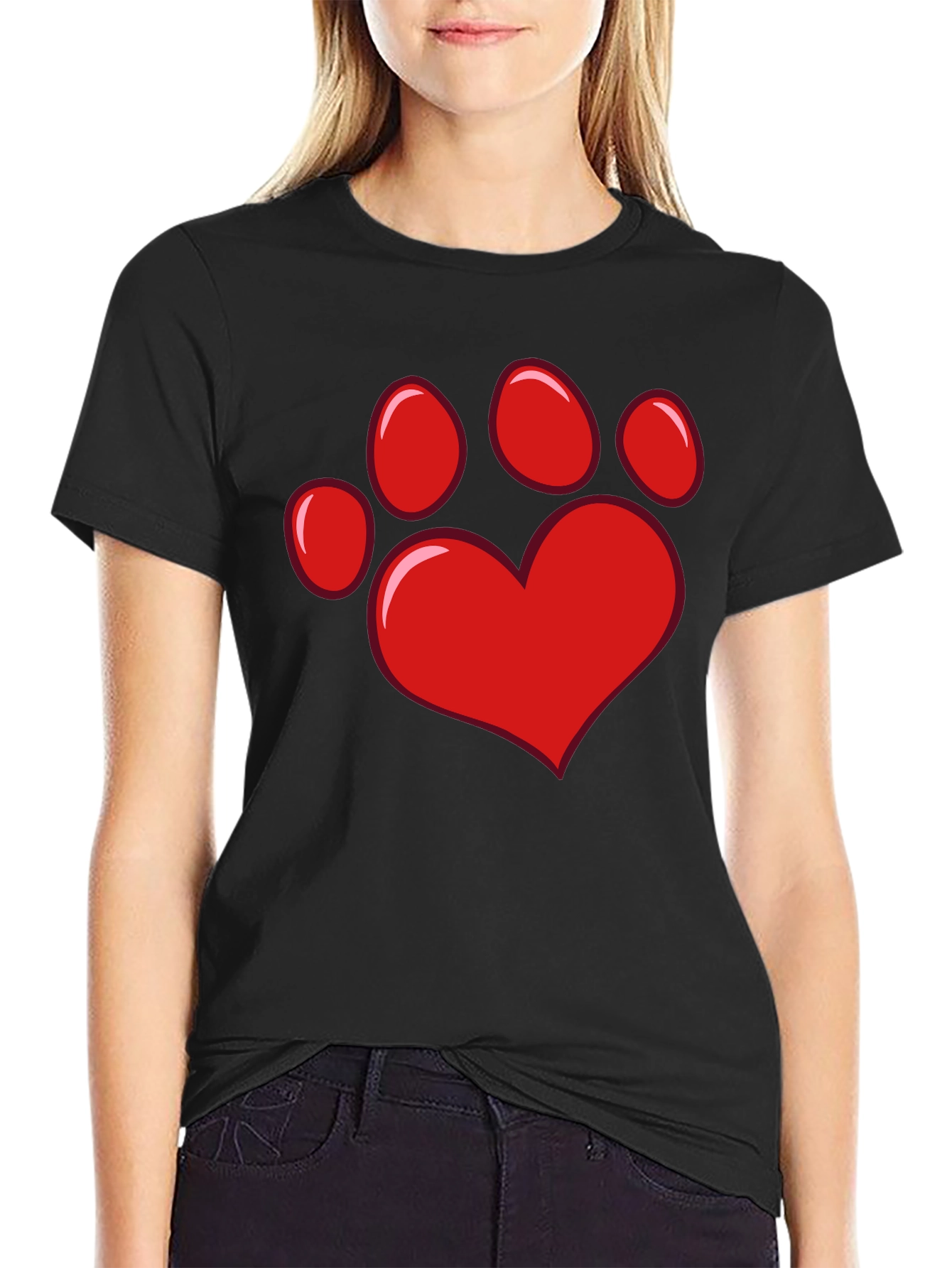 Heart Paw Print Black T-Shirt
