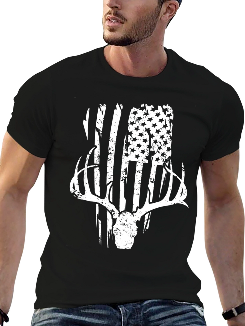 Patriotic Deer Skull Graphic Tee