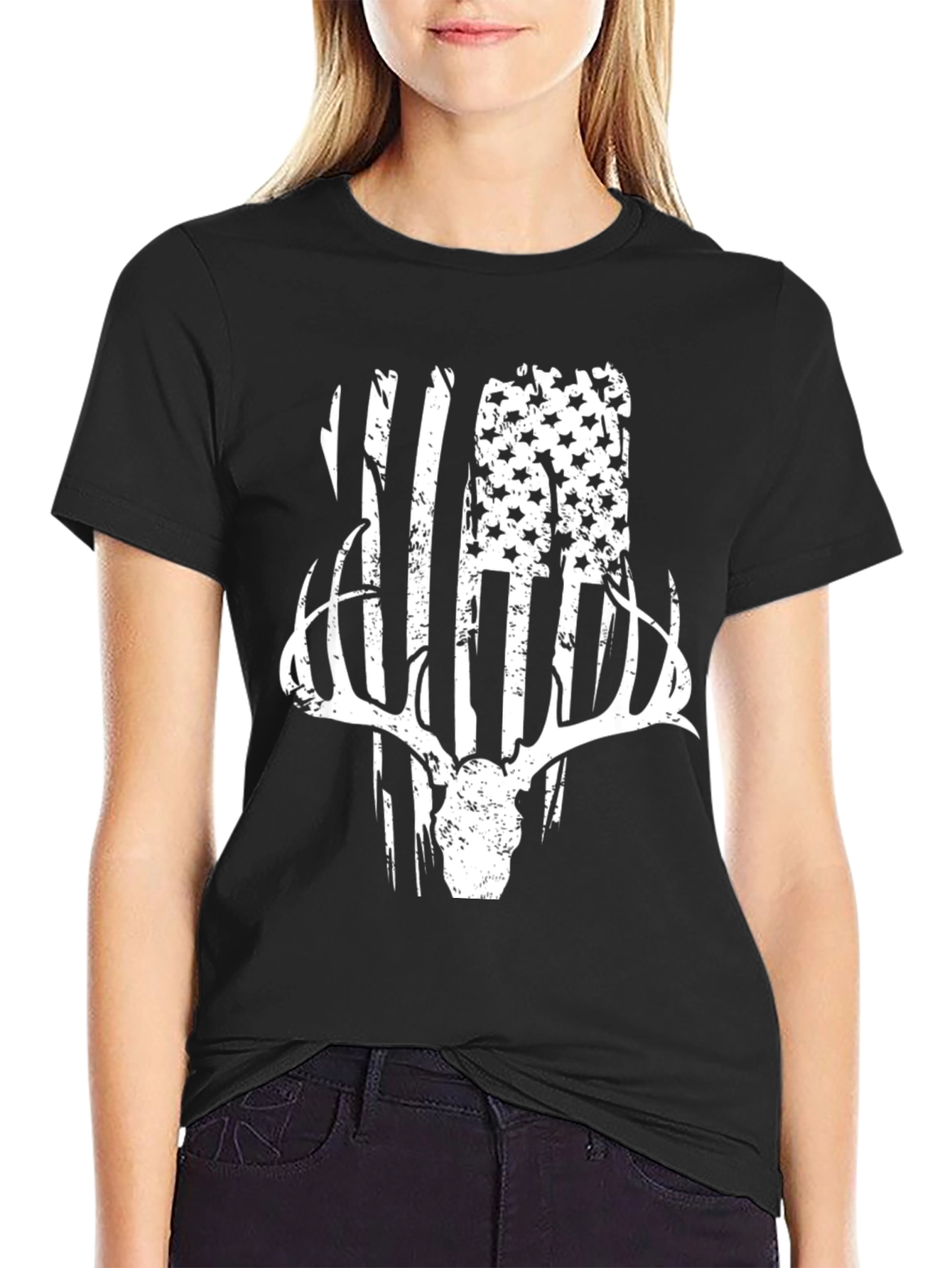 Patriotic Deer Skull Graphic Tee
