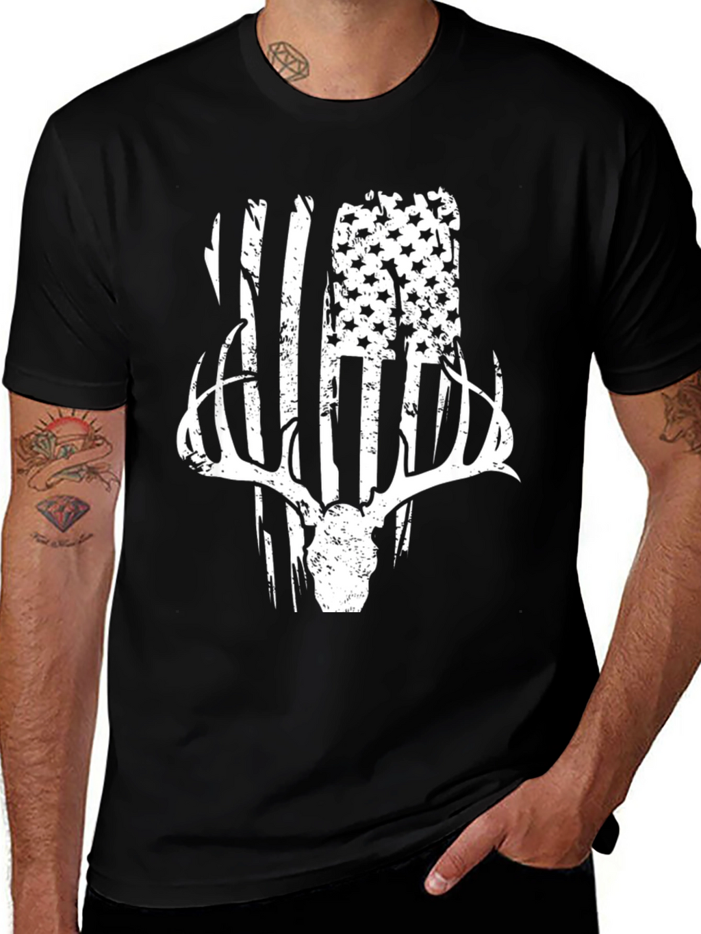 Patriotic Deer Skull Graphic Tee