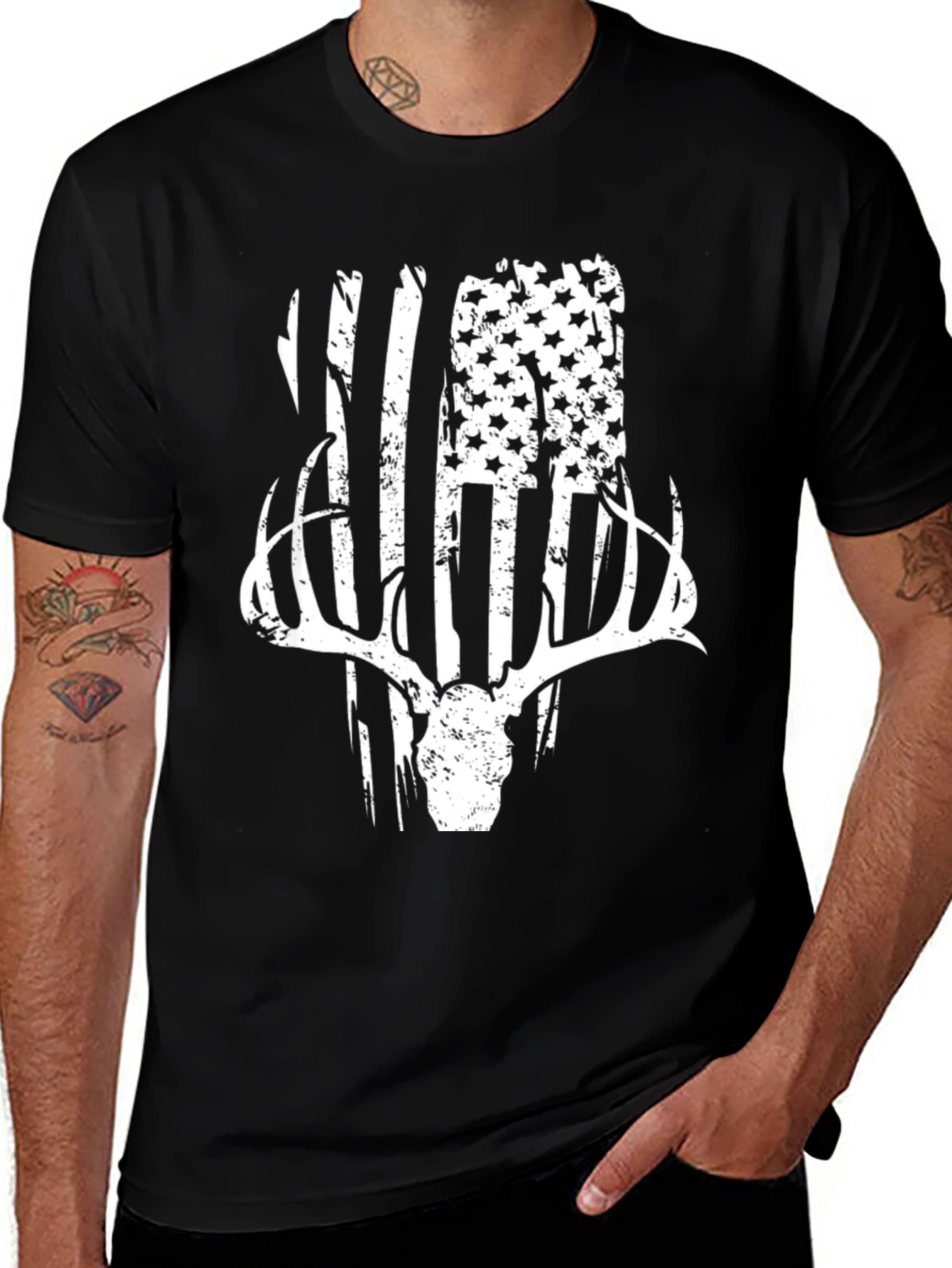 Patriotic Deer Skull Graphic Tee