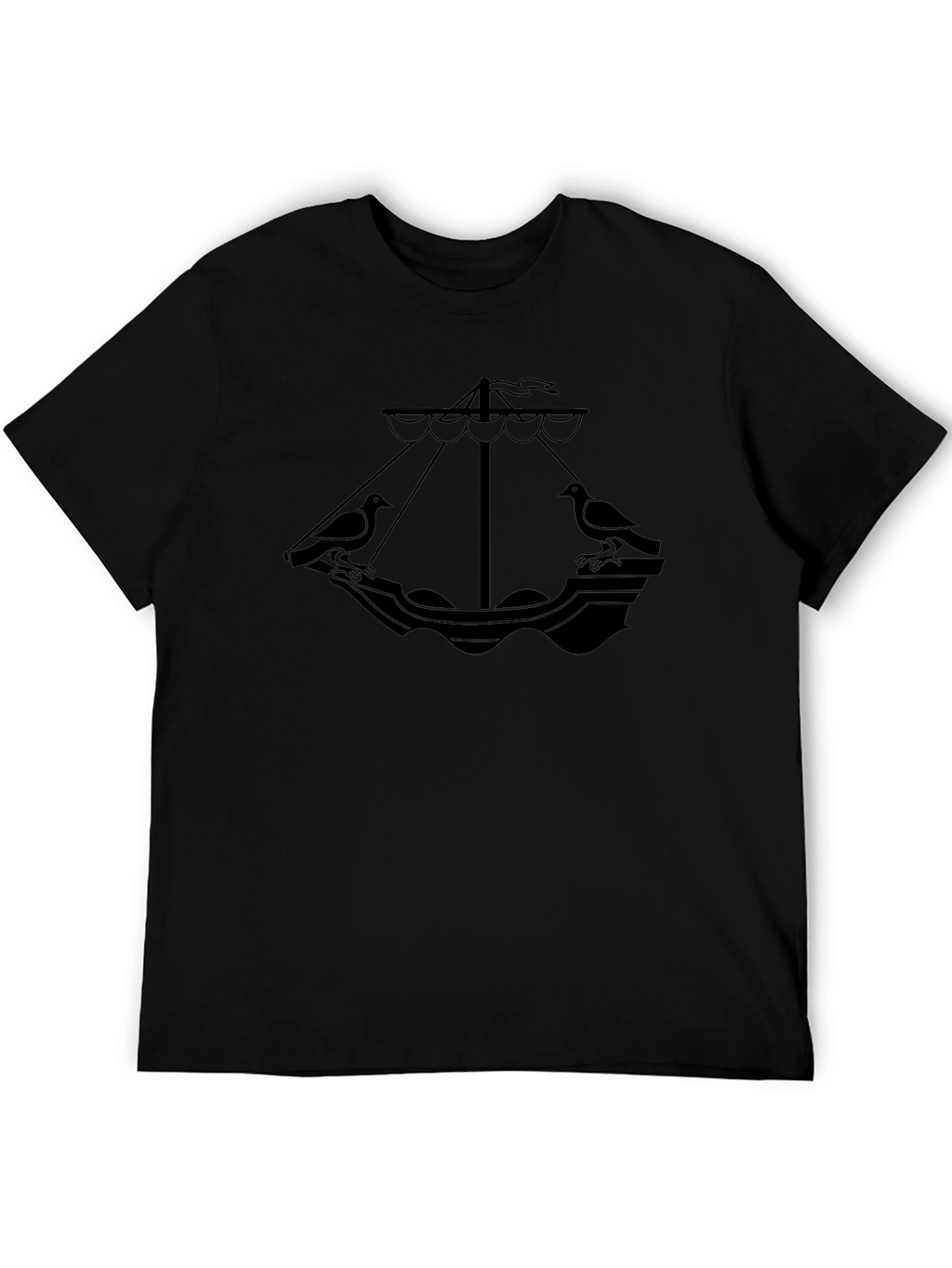 Black T-Shirt with Nautical Dove Boat Graphic