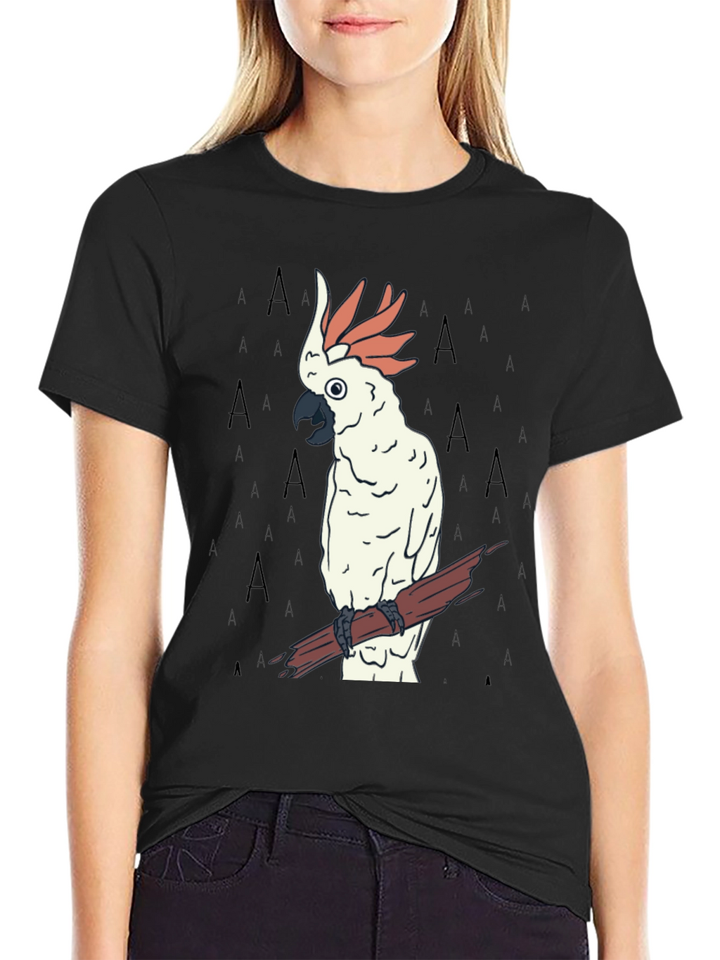 Cockatoo Bird Graphic Print Black Tee
