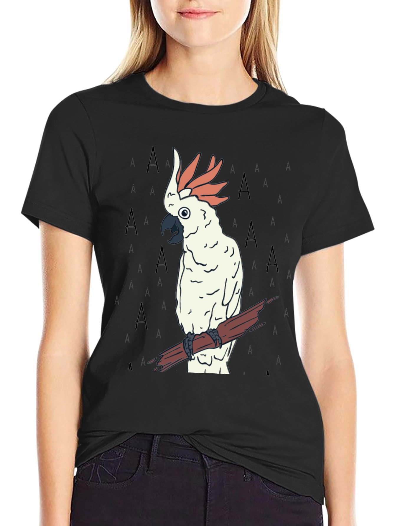Cockatoo Bird Graphic Print Black Tee