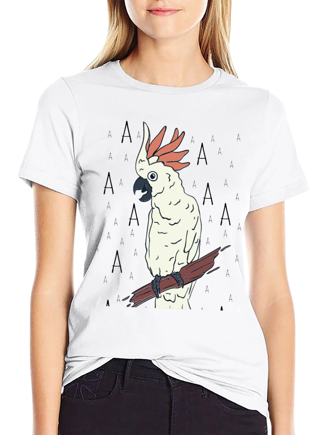 Cockatoo Bird Graphic Print Black Tee
