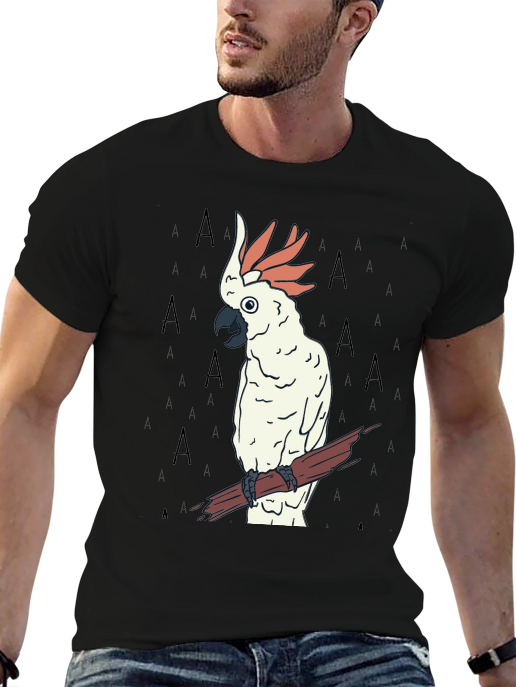 Cockatoo Bird Graphic Print Black Tee