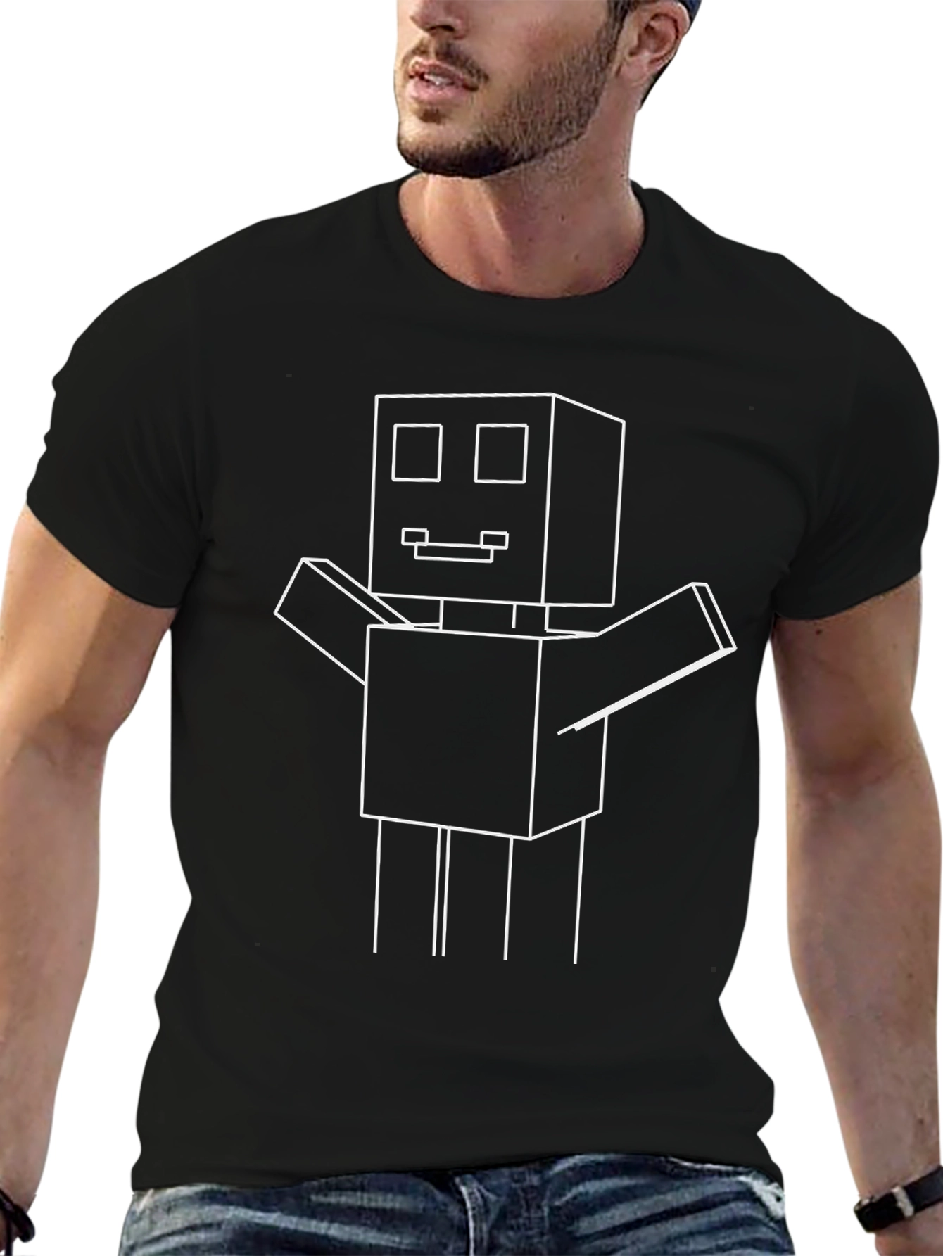 Geometric Robot Graphic Tee - Black