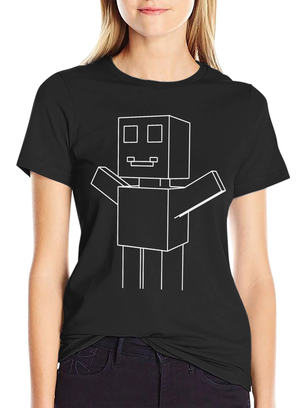 Geometric Robot Graphic Tee - Black