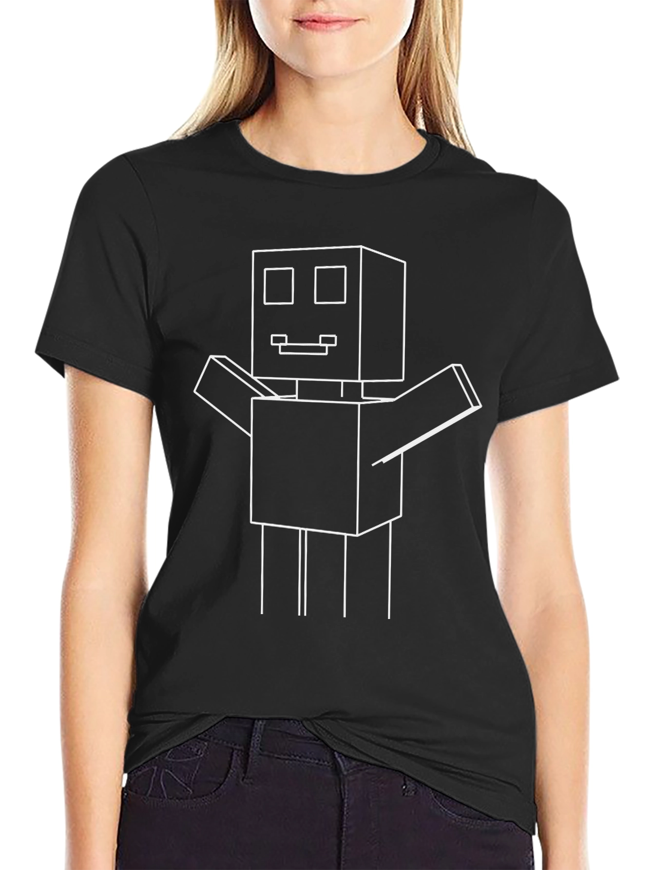 Geometric Robot Graphic Tee - Black