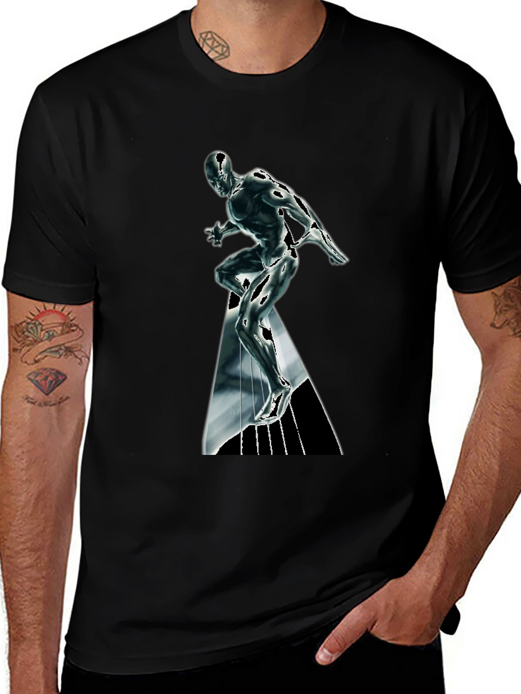 Silver Surfer Graphic T-Shirt - Black Cotton Tee