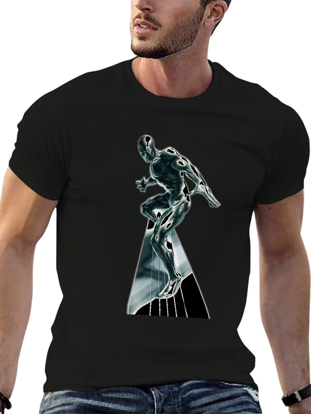 Silver Surfer Graphic T-Shirt - Black Cotton Tee