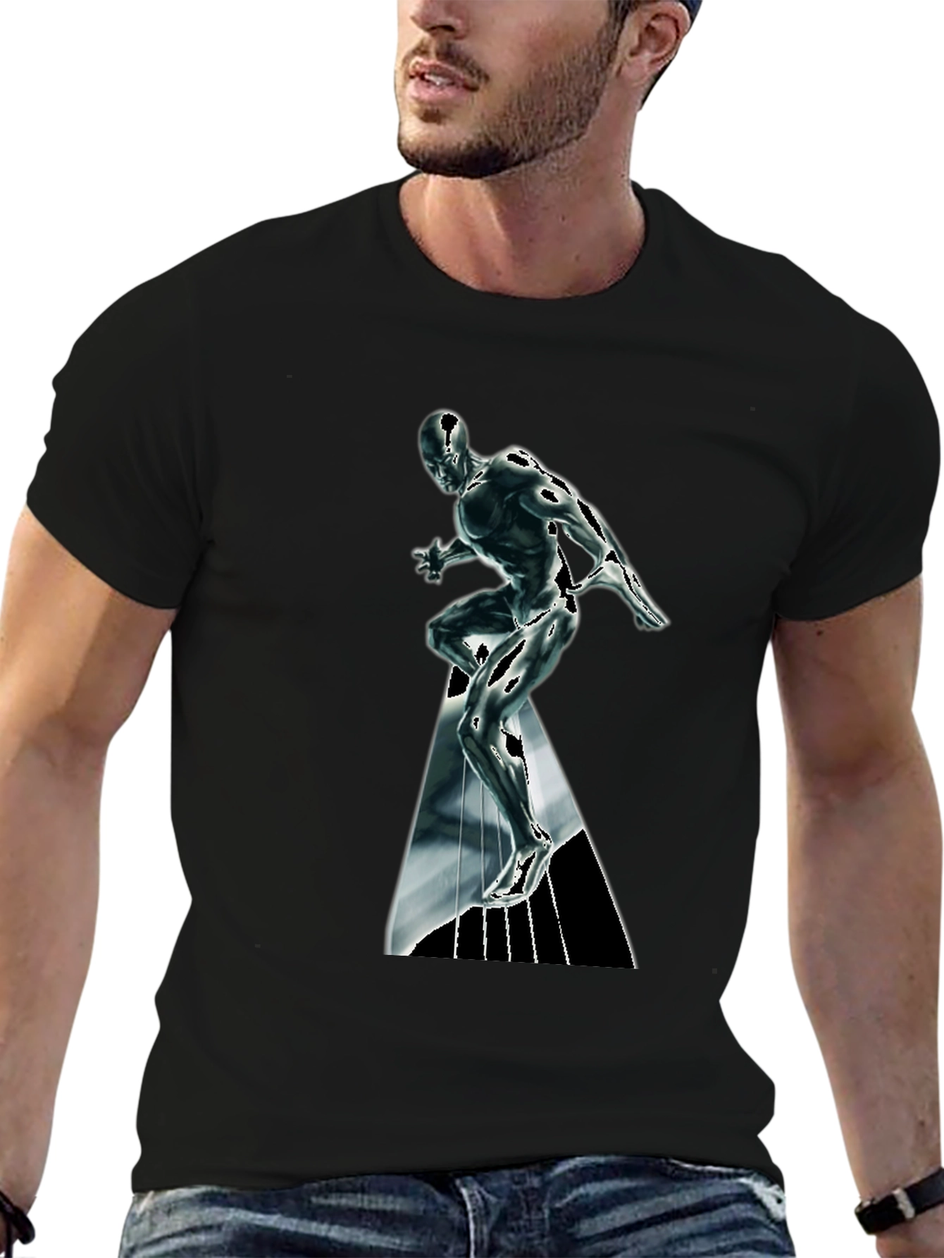 Silver Surfer Graphic T-Shirt - Black Cotton Tee