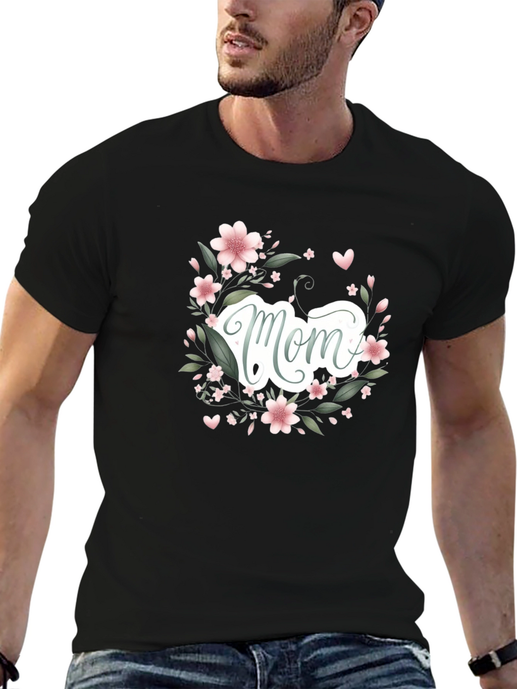 Floral Mom Graphic Black T-Shirt