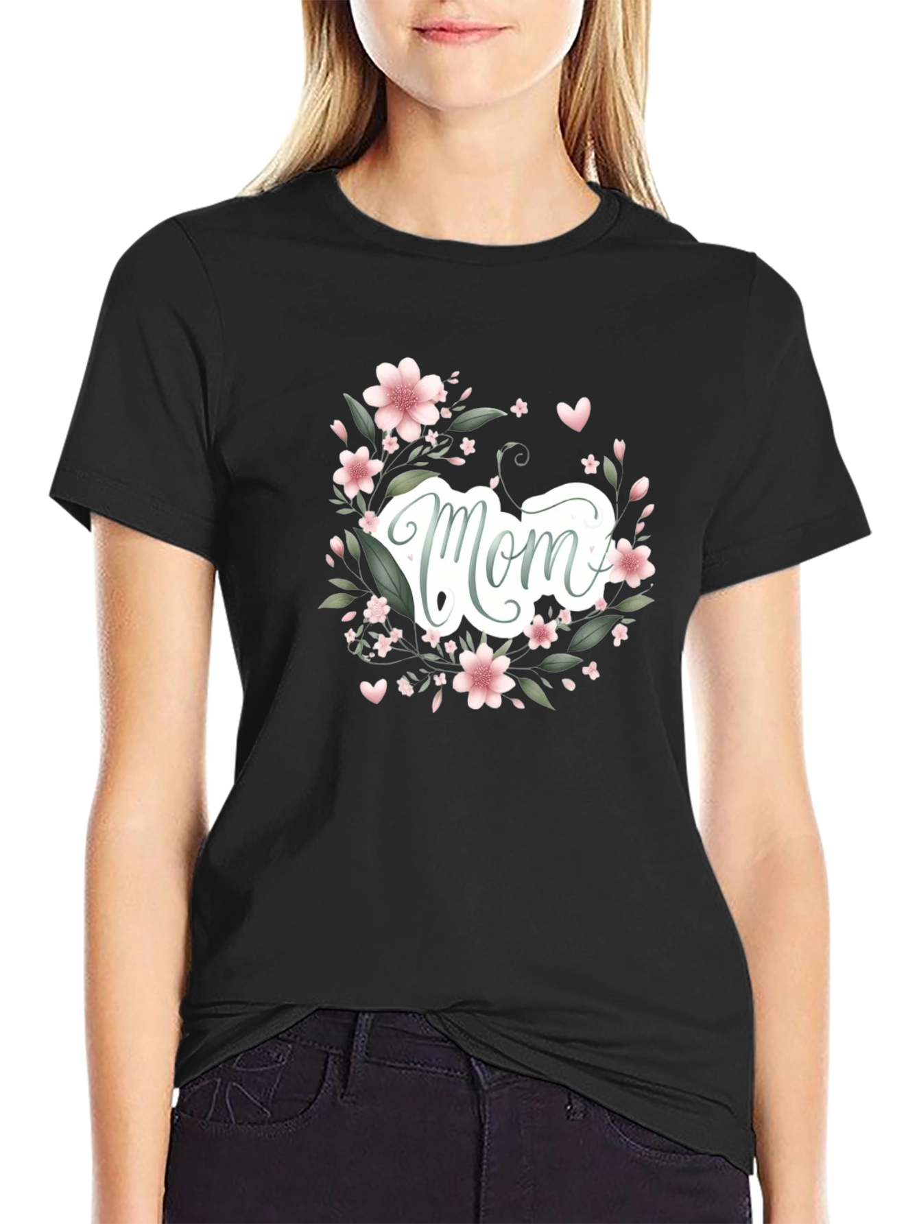 Floral Mom Graphic Black T-Shirt