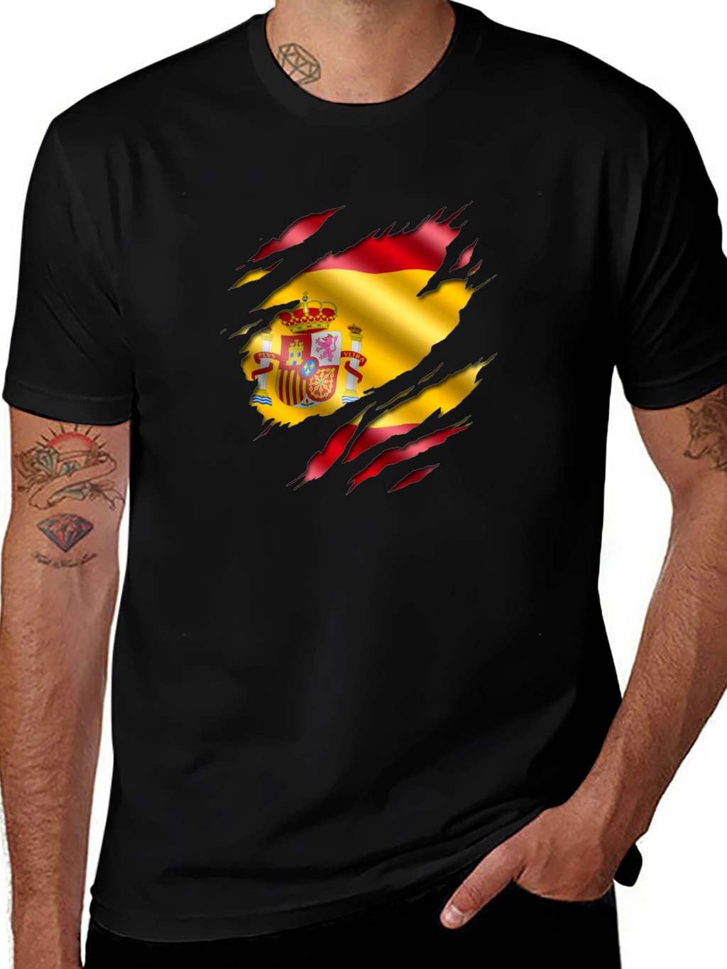 Spain Flag Ripped Graphic T-Shirt
