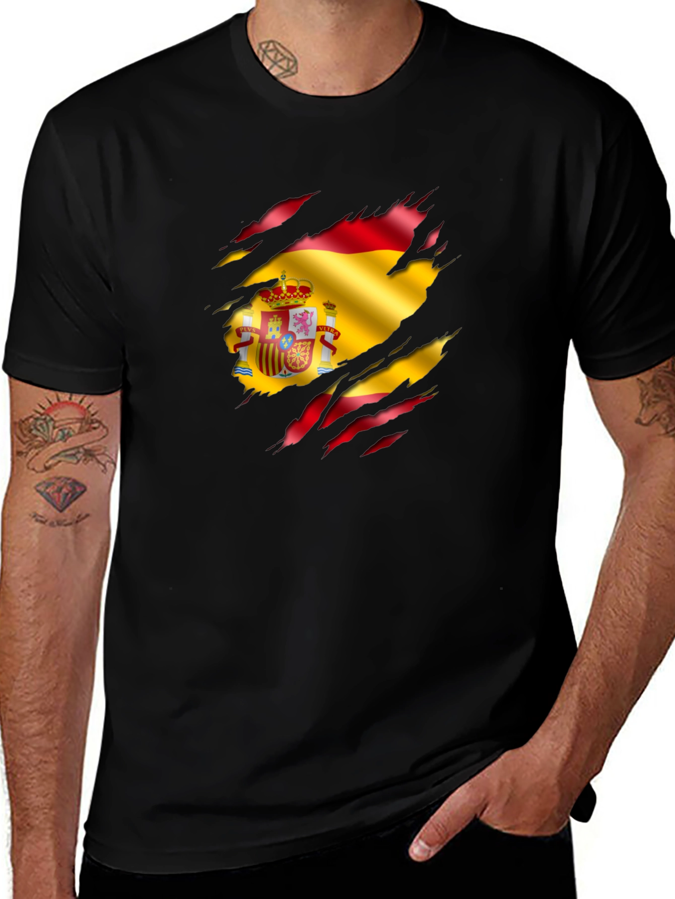 Spain Flag Ripped Graphic T-Shirt