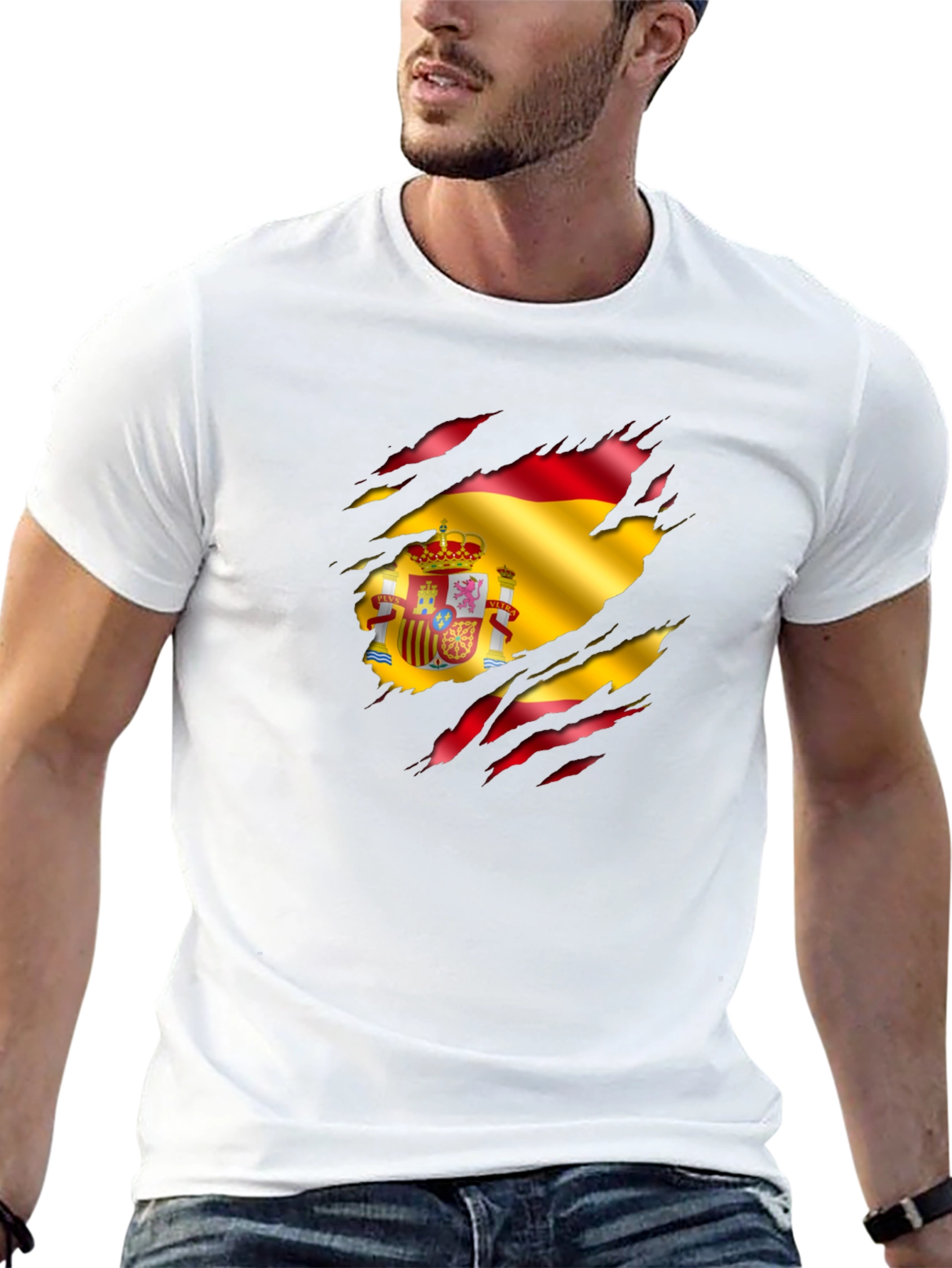 Spain Flag Ripped Graphic T-Shirt