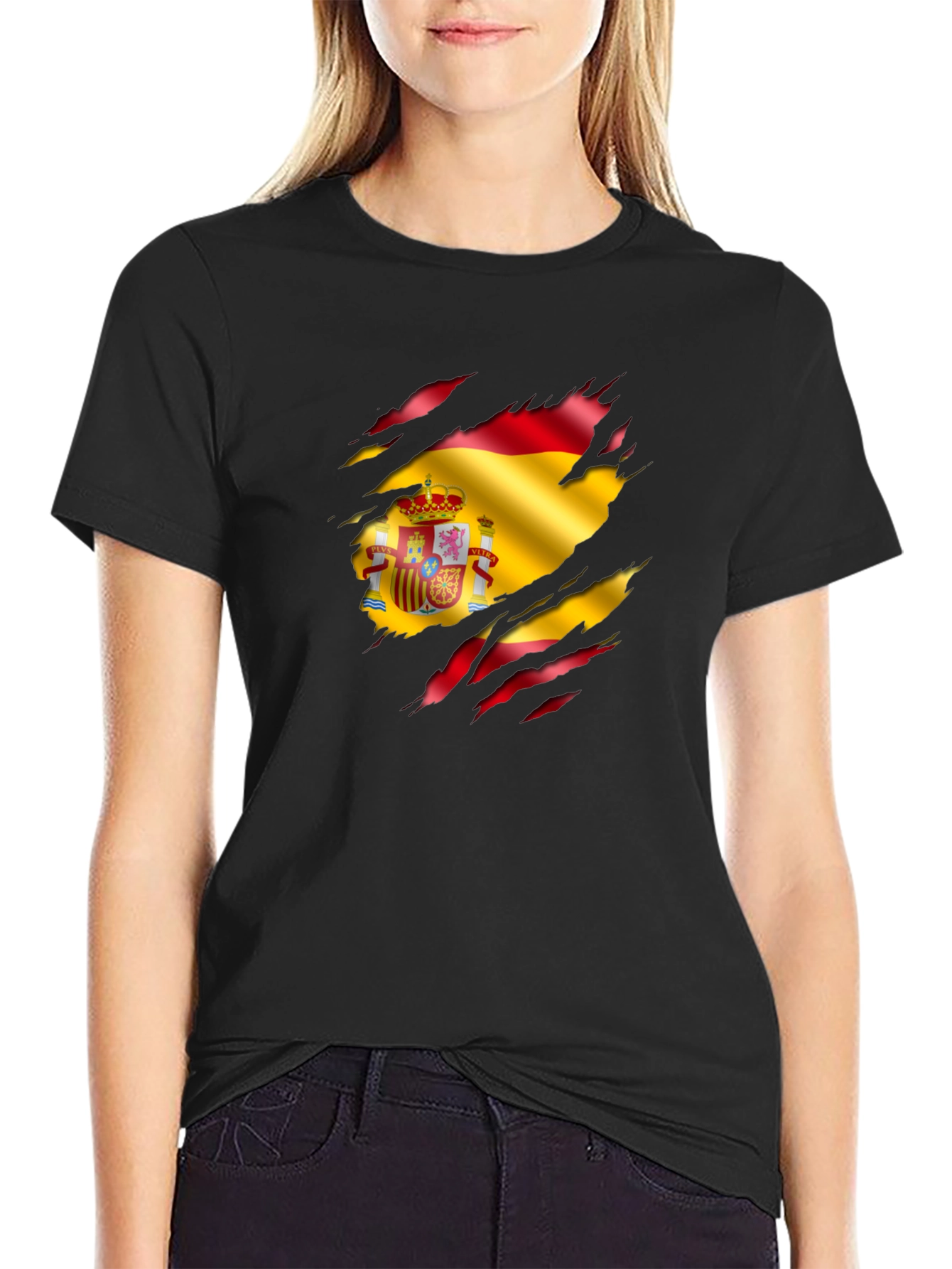 Spain Flag Ripped Graphic T-Shirt